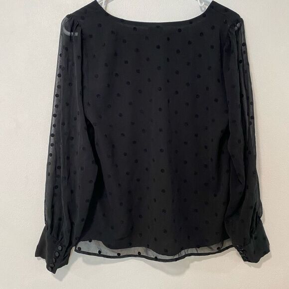 J.Crew Black Sheer Polka Dot Blouse Long Sleeve | Size M - Picture 2 of 4